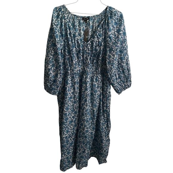 J.Crew V-Neck Floral Long Midi Dress XXL Women’s Blue Blooms Blockprint - Picture 2 of 5